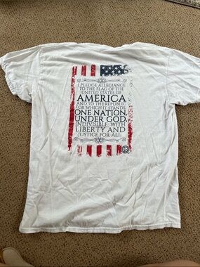 Patriotic White Graphic Tee with Pledge Design